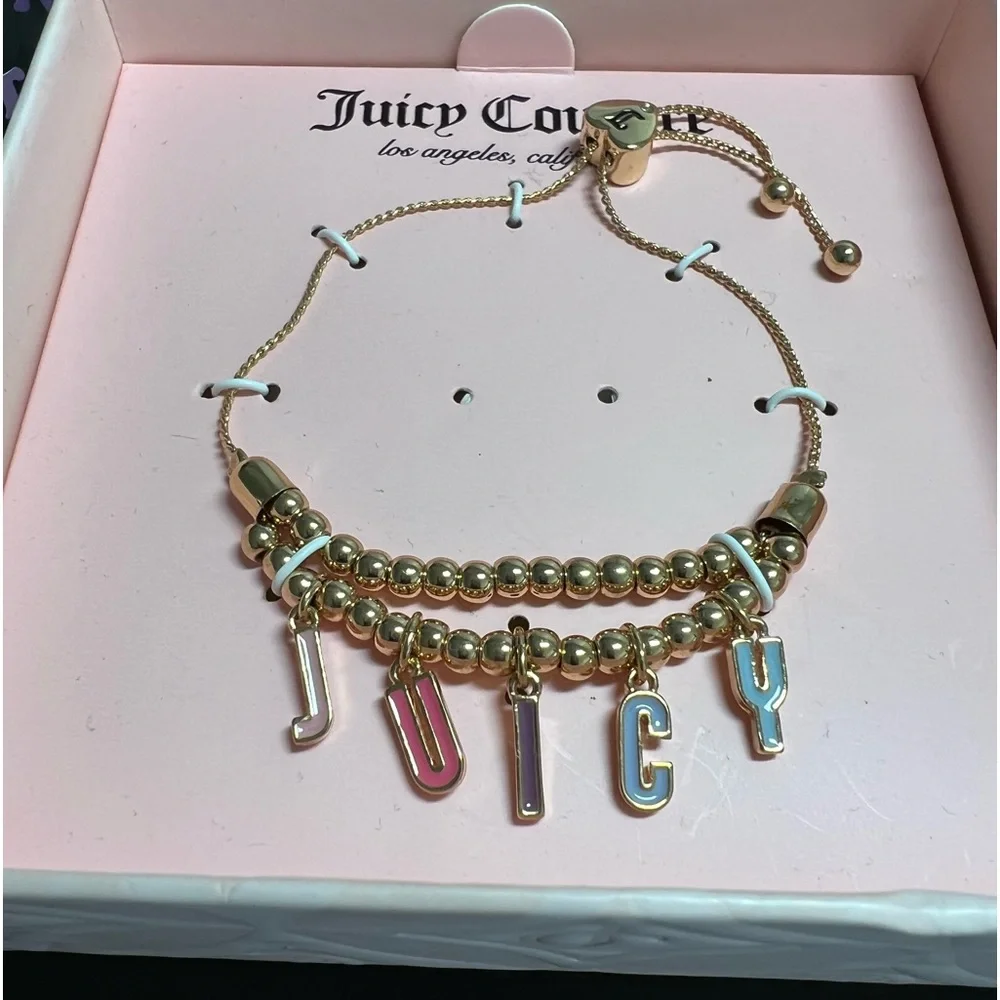 NWT💍Juicy Couture Gold Ton Bead with “Juicy”Enamel Charm Bracelet